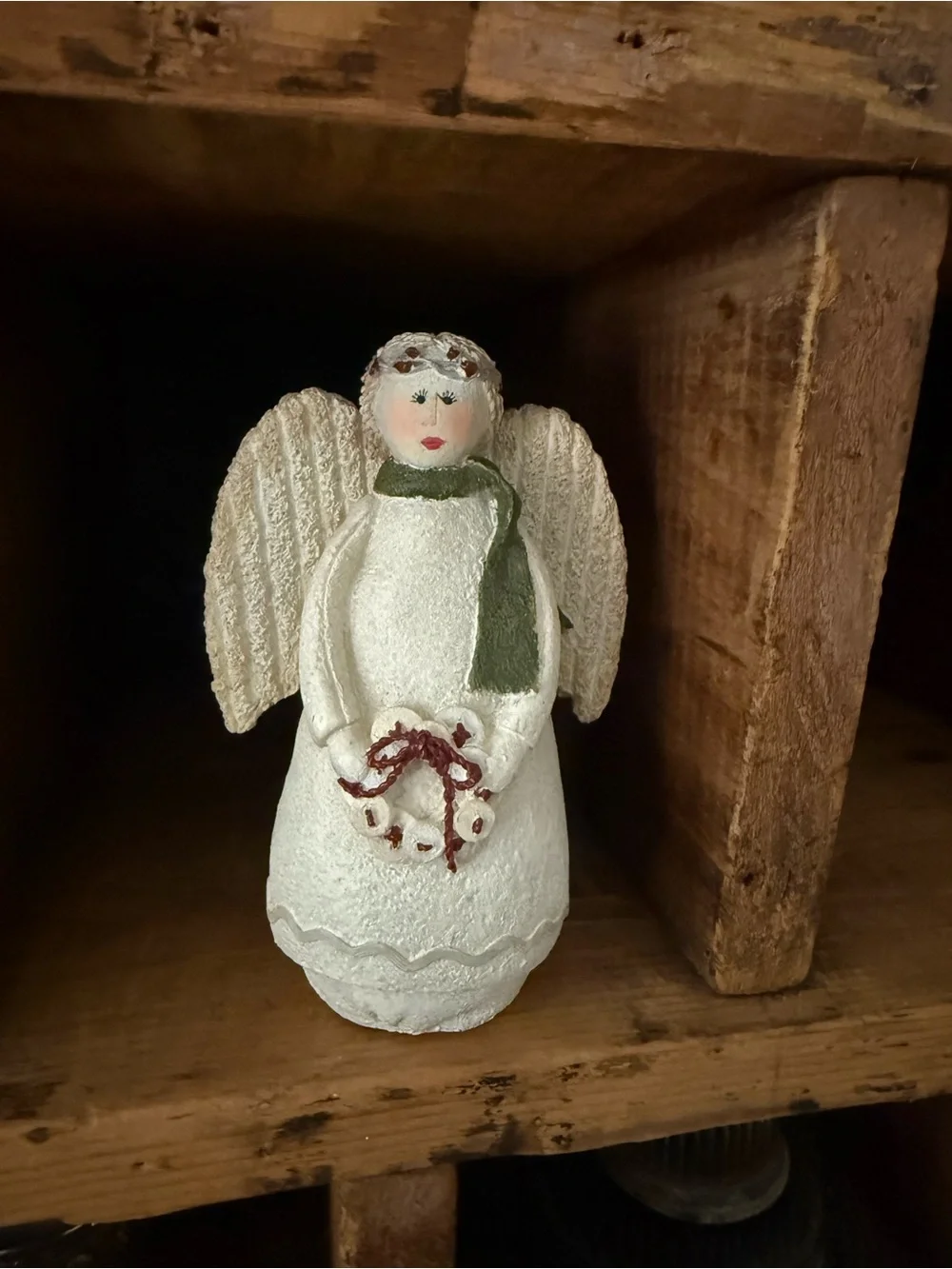 Adorable Holiday Angel Figurine with Green Scarf - Home Holiday Decor